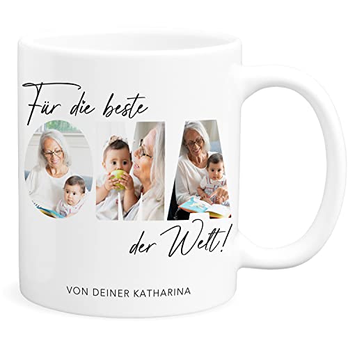 Tasse Beste Oma Fototasse mit eigenem Foto und Text Geschenkidee Muttertag Kleines Geschenk Danke Großmutter Kaffeetasse aus Keramik 330 ml von DEL MÀ Unique & Personal