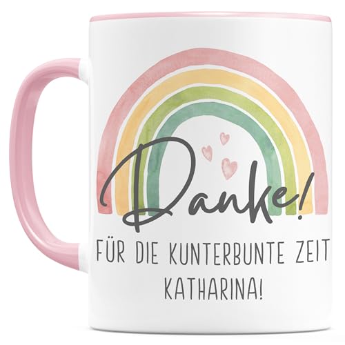 Tasse Erzieherin personalisiert Namenstasse Geschenk für Kindergärtnerin Abschiedsgeschenk Kindergarten Kita Keramiktasse 330 ml (Kunterbunte Zeit) von DEL MÀ Unique & Personal