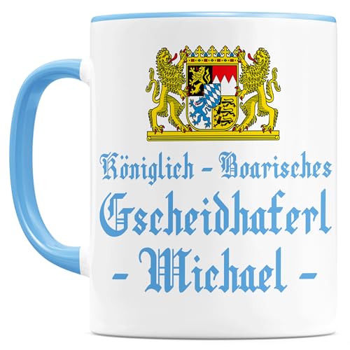 Tasse Gscheidhaferl Bayerische Tasse personalisiert mit Name Bayern Geschenk lustige Kaffeetasse aus Keramik Hellblau 330 ml von DEL MÀ Unique & Personal