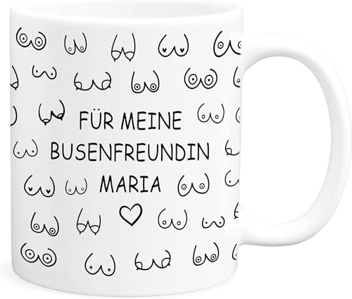 Busenfreundin Tasse Brüste personalisiert mit Namen Titten Boobs witziges Geschenk für beste Freundin Geburtstag Kaffeetasse aus Keramik 330 ml von DEL MÀ Unique & Personal