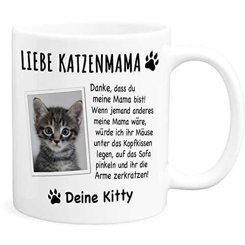 Tasse Katze Katzenmama Geschenk personalisiert mit Foto Katzentasse für Katzenbesitzer & Katzenliebhaber Fototasse Kaffeetasse aus Keramik 330 ml von DEL MÀ Unique & Personal