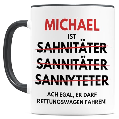 Tasse Rettungsdienst personalisiert Sanitäter Zubehör lustige Notfallsanitäter Geschenk Kaffeetasse mit Namen & Spruch aus Keramik 330 ml von DEL MÀ Unique & Personal