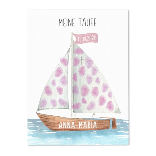 Taufgeschenk Gästebuch Taufe Gästebild personalisierte Leinwand für Fingerabdrücke Segelboot Gästebuch alternative Geschenkidee Baum Geschenk Erinnerung 30x40 cm (OHNE Farbe) von DEL MÀ Unique & Personal