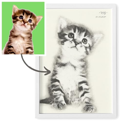 Tierportrait Katze personalisiertes Geschenk Katzenliebhaber Bild im Stil einer Bleistiftzeichnung von Foto Portrait für Katzenmama Geschenk Fotogeschenk Haustier (mit oder ohne Rahmen) von DEL MÀ Unique & Personal