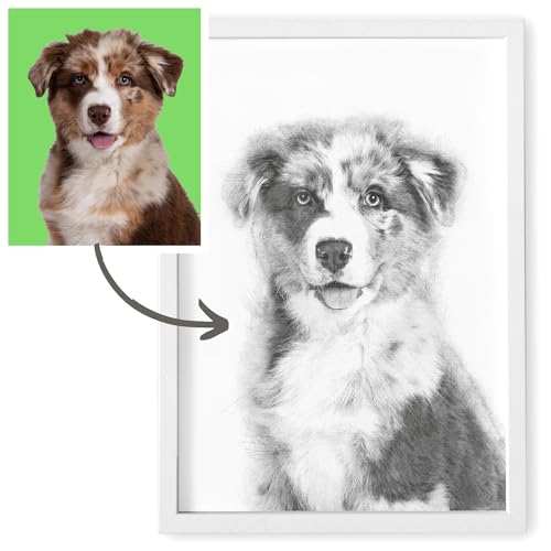 Tierportrait personalisiertes Geschenk Hundebesitzer Bild im Stil einer Bleistiftzeichnung von Foto Portrait wie Bleistift Zeichnung Fotogeschenk Hund Geschenk Haustier (mit oder ohne Rahmen) von DEL MÀ Unique & Personal