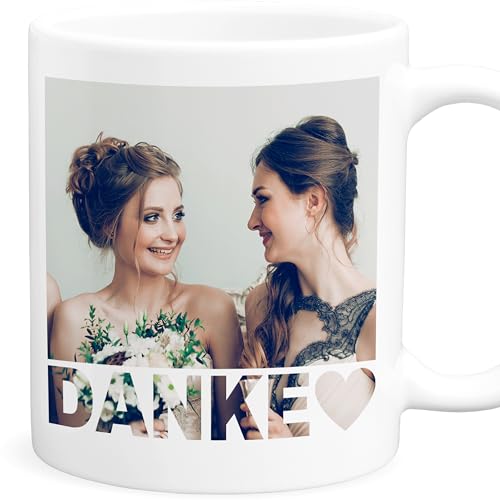 Trauzeugin Geschenk Dankeschön Tasse Danke personalisierte Fototasse mit Foto Hochzeit Brautjungfer Trauzeuge Kaffeetasse aus Keramik von DEL MÀ Unique & Personal