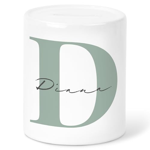 Trinkgeldkasse Kaffeekasse personalisiert Trinkeld Spardose mit Buchstaben & Namen Sparkasse Sparbüchse Sparbox Spendenkasse Sparschwein aus Keramik (Grün) von DEL MÀ Unique & Personal