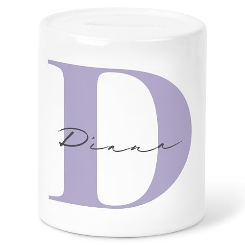 Trinkgeldkasse Kaffeekasse personalisiert Trinkeld Spardose mit Buchstaben & Namen Sparkasse Sparbüchse Sparbox Spendenkasse Sparschwein aus Keramik (Lila) von DEL MÀ Unique & Personal
