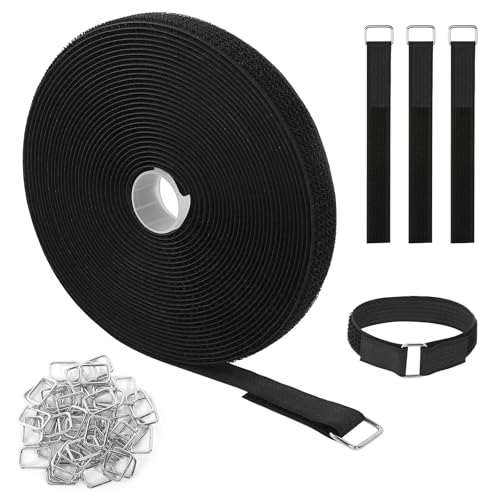 10m Klettband mit 50 Metallschnalle Klett Kabelbinder Frei Zuschneidbar Klettverschluss Band Kabelbinder Wiederverschließbar Klettbänder 2cm Breit für Kabel Organisieren Schläuche Schnüre von DELAESI