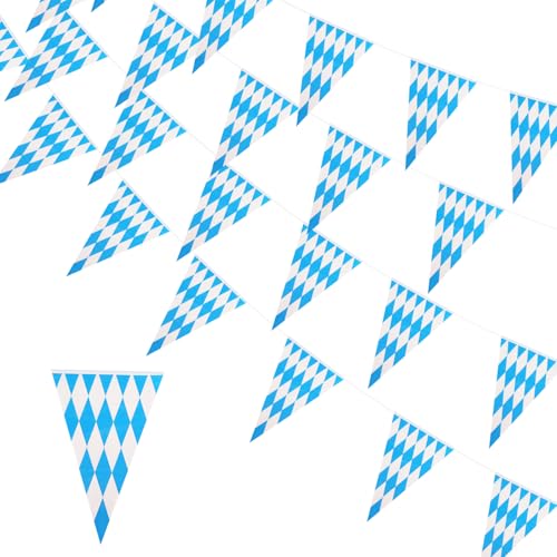 4 Stück Oktoberfest Wimpelkette Bayerische Deko 40m Oktoberfest Deko Blau/Weiß Oktoberfest Girlande Bayrische Wimpelkette für Oktoberfest Deko Haus Garten Bierzelt von DELAESI