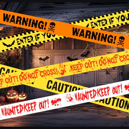 5 Stück Absperrband Halloween Deko Outdoor Warnband 45m Caution Tape Halloween Absperrband Gruselige Warnband Markierungsband für Horror Party Mottoparty Karneval Outdoor Deko von DELAESI