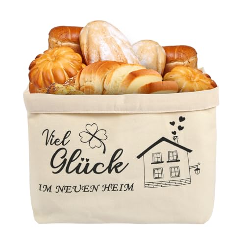 Brotkorb Viel glück IM NEUEN HEIM Geschenk zum Einzug Brötchenkorb Einzugsgeschenke Brottasche Einweihungsgeschenk Brotkörbchen Geschenkidee zum Einzug Frühstückskorb Brotkorb aus Stoff von DELAESI