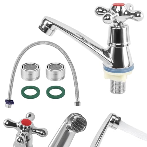 DELAESI Kaltwasserhahn Single Wasserhahn Kaltwasser Überzug Wasserhahn Bad Kaltwasser mit Filter und Doppelkopfrohr Kaltwasser Armaturen für Badezimmer Waschbecken Küche Becken von DELAESI