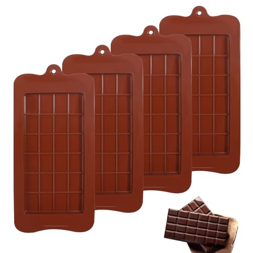 DELAESI Schokoladenform Silikon 4 Stück Silikonform Schokoladentafel BPA-Frei Schokoladen Form Antihaft-Wiederverwendbare Chocolate Mold für Schokolade Süßigkeiten Gelee von DELAESI
