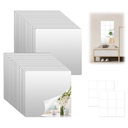 DELAESI Spiegelfolie Selbstklebend 40 Stück Spiegelfliesen Selbstklebend Selbstklebende Spiegel Kleben Spiegel zum Kleben für Wand Deko Schrank Badezimmer Wohnzimmer Schlafzimmer (7.5 x 7.5cm) von DELAESI