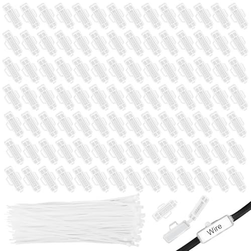 Kabelbeschriftung 100 Stück Kabeletiketten Kabel Beschriftung mit 100 Kabelbinder Transparent Kabelbeschriftung Clip 3010 Kabelmarkierung für Kennzeichnung und Sortierung von Kabeln Aller Art von DELAESI