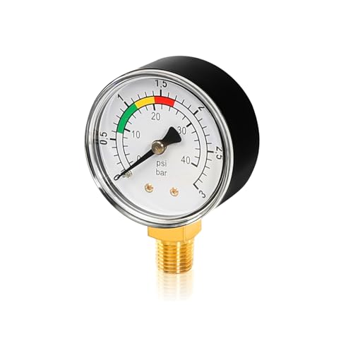 Manometer Wasser Manometer 1/4 Zoll Pool Druckmanometer Wasser Manometer Wasserdruck Manometer Sandfilteranlage 0-3BAR/PSI Präziser Wasserdruckmesser für Pool und Fischteiche von DELAESI