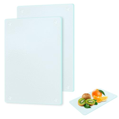 Schneidebrett Glas 2 Stück Glasschneidebrett Glasplatte mit Rutschfesten Silikonfüßen Gehärtetem Glas Schneidebrett zum Kochen Backen Gemüsezubereiten in der Küche (28X20 cm) von DELAESI