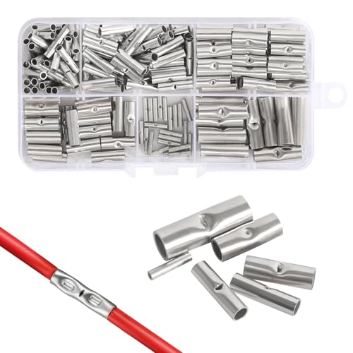 Stoßverbinder 200 Pcs Stossverbinder Nicht Isoliert Quetschverbinder Butt Connectors Quetschhülsen Unisoliert Set für DIY elektrische Spleißen von DELAESI