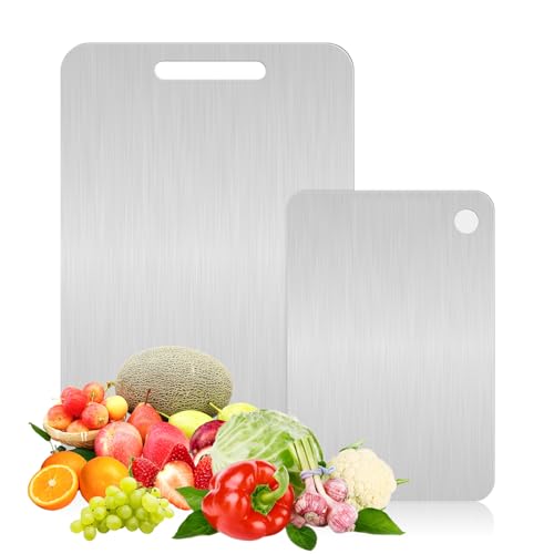 Titan Schneidebrett 2 Stück Titanium Cutting Board Leicht zu Reinigen Doppelseitiges Schneidebrett Edelstahl Schneidebrett Titan für Fleisch Gemüse Obst Schneiden von DELAESI