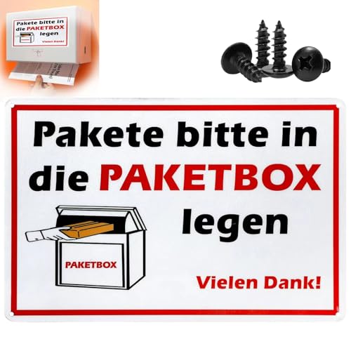 DELAIHUIL Paketbox Aufkleber Paketbox Schild - "Pakete bitte in die PAKETBOX legen" - Paket Box Kennzeichnung,Paketbox Aufkleber Aluminium,Schild Paketbox,Aufkleber Paketbox(30 x 20 cm) von DELAIHUIL