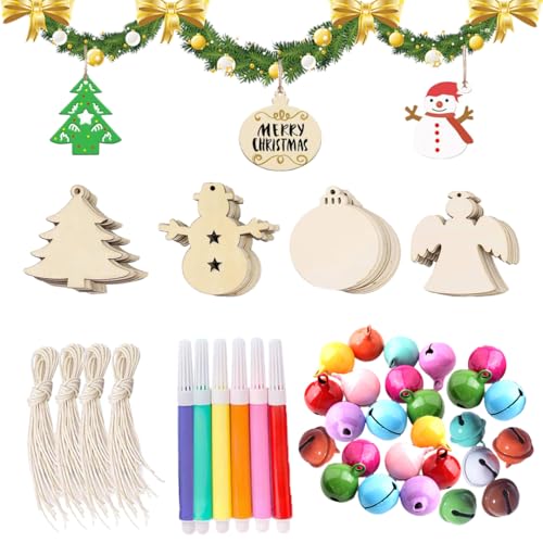 DELAIHUIL Weihnachtskugeln Basteln, DIY Weihnachtsdekoration mit Holzanhängern und Geschenkanhängern zum Bemalen von DELAIHUIL