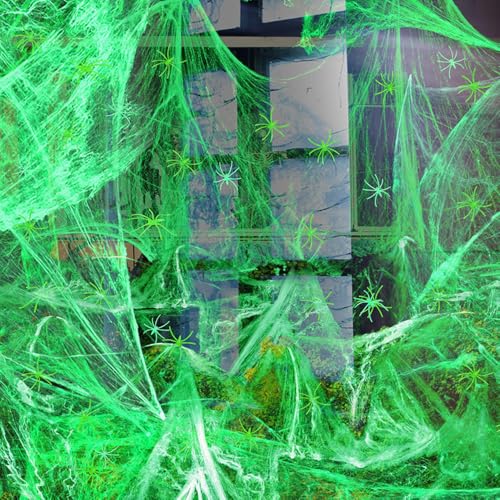 Spinnennetz Halloween Deko Nachtlicht 200g Fake Spinne Deko Halloween 40Pcs Dehnbare Spinnenweben Weiß Spinnweben Schwarz Spinnen Fürhalloween Deko Innen Outdoor Fasching Horror Oder Mottopartys von DELAIHUIL