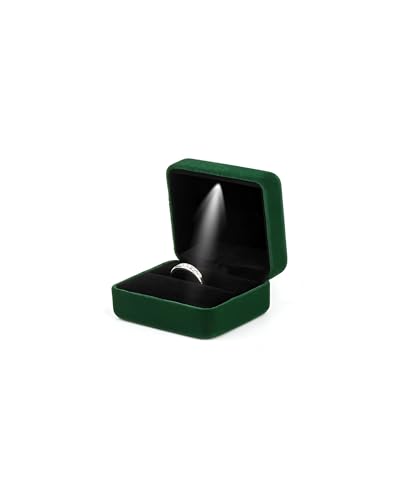 DELALO® Ring Box mit LED Licht - Ringschachtel Ring Samt - Ringschatulle mit LED-Beleuchtung - Für Verlobung, Antrag, Hochzeit (Grün) von DELALO