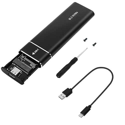 DELALO M.2 NVMe SSD Gehäuse, USB 3.1 10 Gbit/s, Externes Aluminiumgehäuse für PCIe M-Key SSDs, mit USB-C Kabel (Schwarz) von DELALO