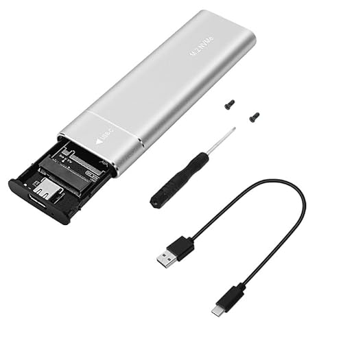 DELALO M.2 NVMe SSD Gehäuse, USB 3.1 10 Gbit/s, Externes Aluminiumgehäuse für PCIe M-Key SSDs, mit USB-C Kabel (Silber) von DELALO