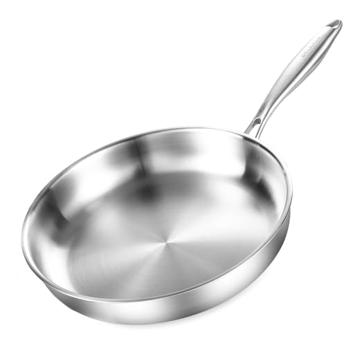 DELARLOCHEF Dreilagige Edelstahl Bratpfanne 20cm,Edelstahlpfanne Unbeschichtet,Induktions Pfanne,Hocheffiziente und Energieeffiziente Pfannen für Steak,Ei,7.8-Zoll von DELARLOCHEF