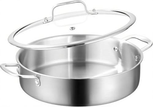 DELARLOCHEF Schmortopf mit Deckel,Hoher Rand 9.8cm,3-Schichten Edelstahl Pfanne,Bräter Induktion,Double Ear,Deep and Large Frying Pan,Tri-ply Stainless Steel Braiser DELARLOCHEF Schmortopf mit Deckel,Hoher Rand 9.8cm,3-Schichten Edelstahl Pfanne,Bräter Induktion,Double Ear,Deep and Large Frying Pan,Tri-ply Stainless Steel Braiser von DELARLOCHEF