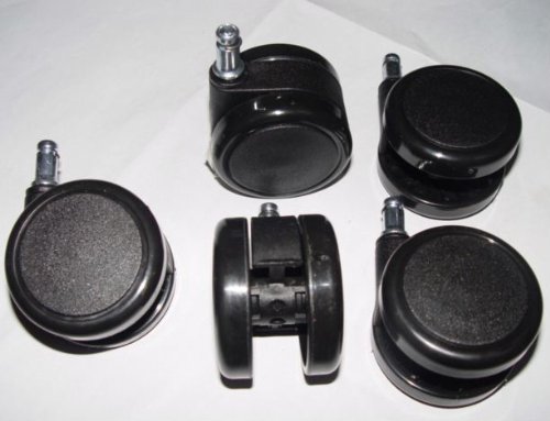 DELEX-Rollen 5 Stück Stuhlrollen für Teppich, Ø 65mm, 40kg Tragkraft, Schwarz, Gummi & Polyurethan (PU), Vorbaumontage, Geeignet für Weichen Boden von DELEX-Rollen