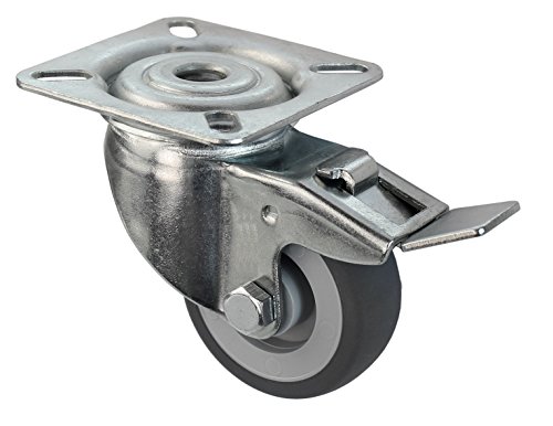 Apparaterolle Lenkrolle mit Bremse 50 mm ohne Feststeller Gummi grau-spurlos Anschraubplatte Möbelrolle Transportrolle von Homry