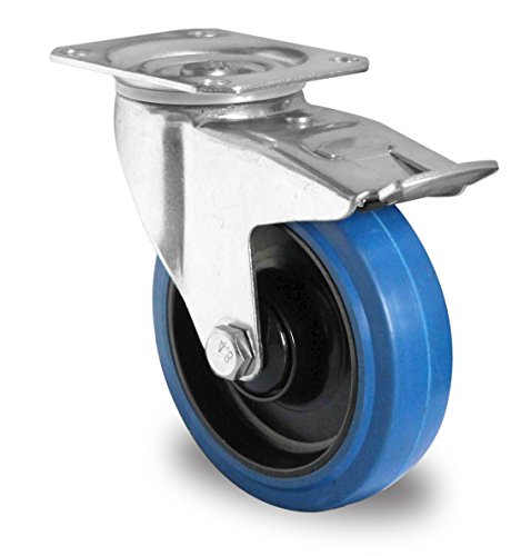 Blue Wheels 80mm Lenkrolle mit Stop NEU von DELEX-Rollen