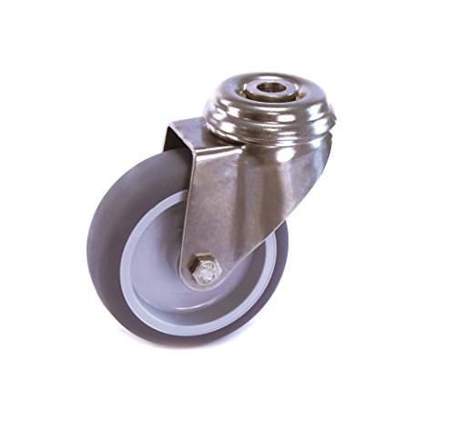 Edelstahlrolle 75 mm Gummi grau spurlos Rückenloch ohne Bremse V2A INOX Transportrolle Apparaterolle aus Edelstahl von DELEX-Rollen