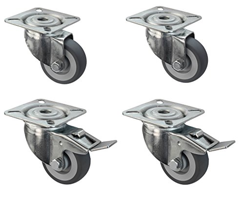 Satz Doppelrollen 75 mm Gummi grau spurlos Platte Apparaterollen Rolle Bremse 