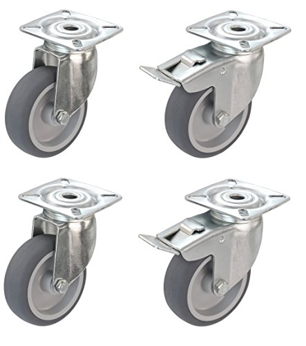 Satz Apparaterolle Lenkrolle mit ohne Bremse 75 mm ohne Feststeller Gummi grau-spurlos Anschraubplatte Möbelrolle Transportrolle von DELEX-Rollen