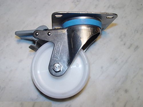 Transportgeräterolle Edelstahl 100 mm Rad aus Polyamid Anschraubplatte Lenkrolle totalfeststellbar V2A INOX Edelstahlrolle Totalfeststeller Stop Polyamidrad von DELEX-Rollen