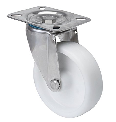Transportgeräterolle Edelstahl 80 mm Rad aus Polyamid Anschraubplatte Lenkrolle V2A INOX Edelstahlrolle Polyamidrad von DELEX-Rollen