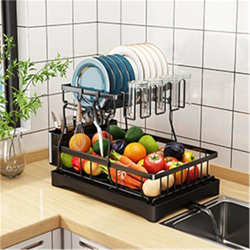 Countertop double-layer drain bowl household anti-rust bowl rack multi-function dish storage rack, large capacity can store any kitchen supplies(Black1) von DELHXPBML