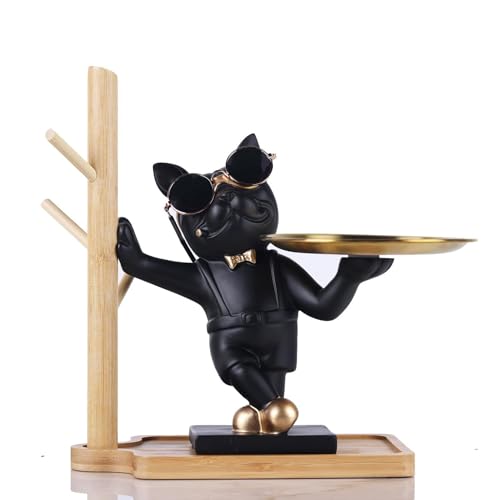 Multifunctional Dog Statue Tray and Small Shelf Storage for Home Decoration to Store Keys or Candies, Resin Dog Sculpture for Desktop Ornaments Gifts (Black) von DELHXPBML