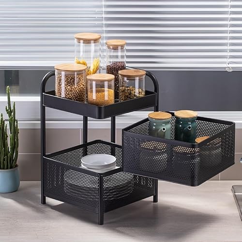 Multifunctional floor-standing three-layer household fruit and vegetable storage rack, made of sturdy material and not deformed, suitable for kitchen and bathroom storage(Black) von DELHXPBML