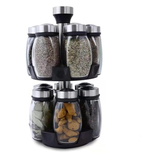 Set of seasoning jars for kitchen household rotatable seasoning bottles with 12 glass jars set Glass seasoning bottles are suitable for kitchen seasoning storage(Metallic1) von DELHXPBML
