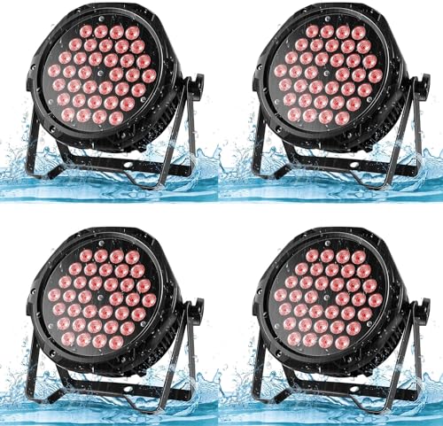 DELIBANG 4 Stücke 108W Wasserdichtes Bühnenlicht, RGB 36 LED Par Outdoor mit D MX Kabel, 3/ 7CH Par Strahler IP65 Wasserdicht für Regentage Pools Party Bar Halloween Weihnachten von DELIBANG