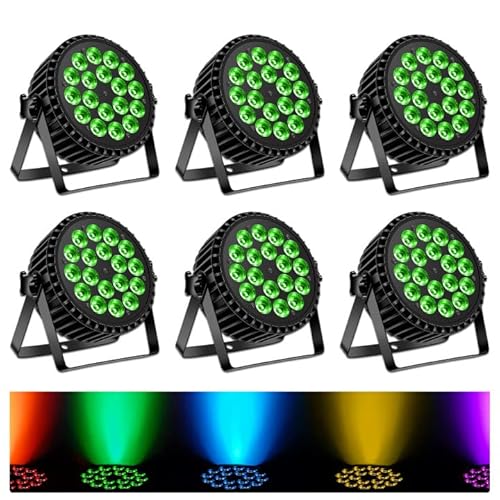 DELIBANG LED Par Scheinwerfer 200W 18 LED Bühnenlicht Strahler Discolicht Partylicht,8CH Par LED RGBW DMX Strobe Sound Aktiv Modus Beleuchtung DJ Lichteffekt für Show Bar KTV Party Halloween 6pc von DELIBANG