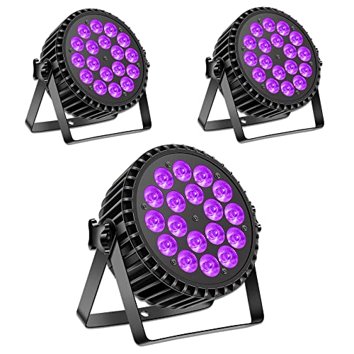 DELIBANG LED Par UV Scheinwerfer 200W 18 LED Bühnenlicht Strahler Discolicht Partylicht, 8CH Par LED Licht RGB DMX Strobe Sound Aktiv Modus Beleuchtung DJ Lichteffekt für Show Bar Party Halloween 3PC von DELIBANG