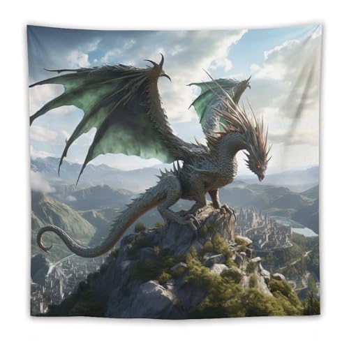 DELIBEST Fantasie-Tier-Wandteppich, Drachen-Wandteppich, Gothic-Thema, Wandkunst für Schlafzimmer, Wohnzimmer, Dekoration, 152,4 x 152,4 cm von DELIBEST