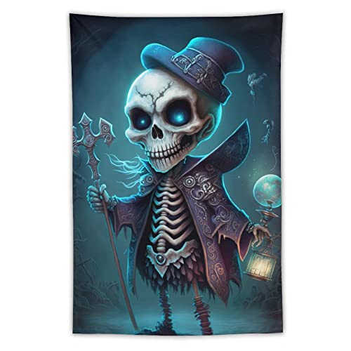 DELIBEST Totenkopf-Wandteppich, Cartoon-Skelett, Wandteppich mit Todeszauberer, Wandkunst für Schlafzimmer, Wohnzimmer, Dekoration, 101,6 x 152,4 cm von DELIBEST