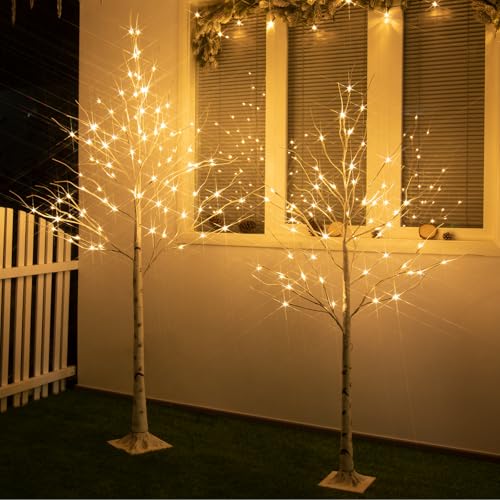 DELICHTER 2PK Weiße Weihnachtsbäume Zweig Set mit Timer Lichterbaum mit Dimmfunktion Birke Baum mit warmweißen LEDs netzbetrieben mit Wasserdichter Adapter für Innen und Außen 1,5m+1,8m DELICHTER 2PK Weiße Weihnachtsbäume Zweig Set mit Timer Lichterbaum mit Dimmfunktion Birke Baum mit warmweißen LEDs netzbetrieben mit Wasserdichter Adapter für Innen und Außen 1,5m+1,8m von DELICHTER